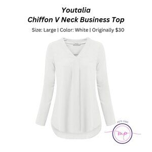Youtalia Women's 3/4 Cuffed Blouse - Elegant V-Neck Chiffon Top - Size Large